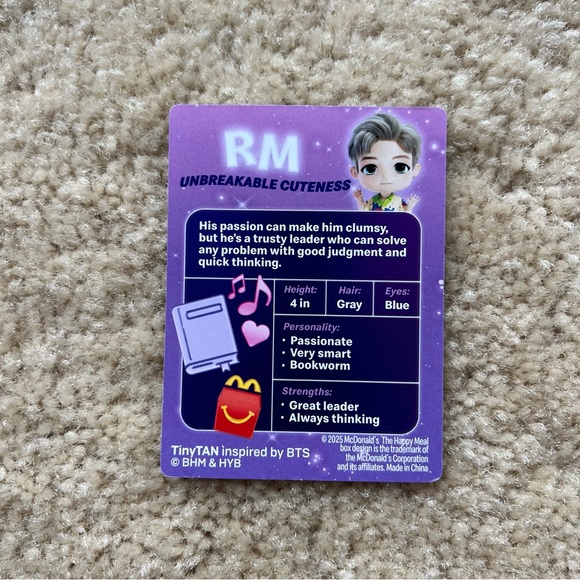 New! 2025 McDonald's #1 RM  TINY TAN x BTS 2025 Happy Meal Toy Limited Edn - Picture 2 of 5